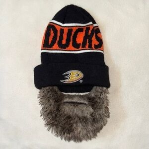 Ducks Youth Kids Size Beanie with Faux Fur Beard Hockey Sports Accessories Hat